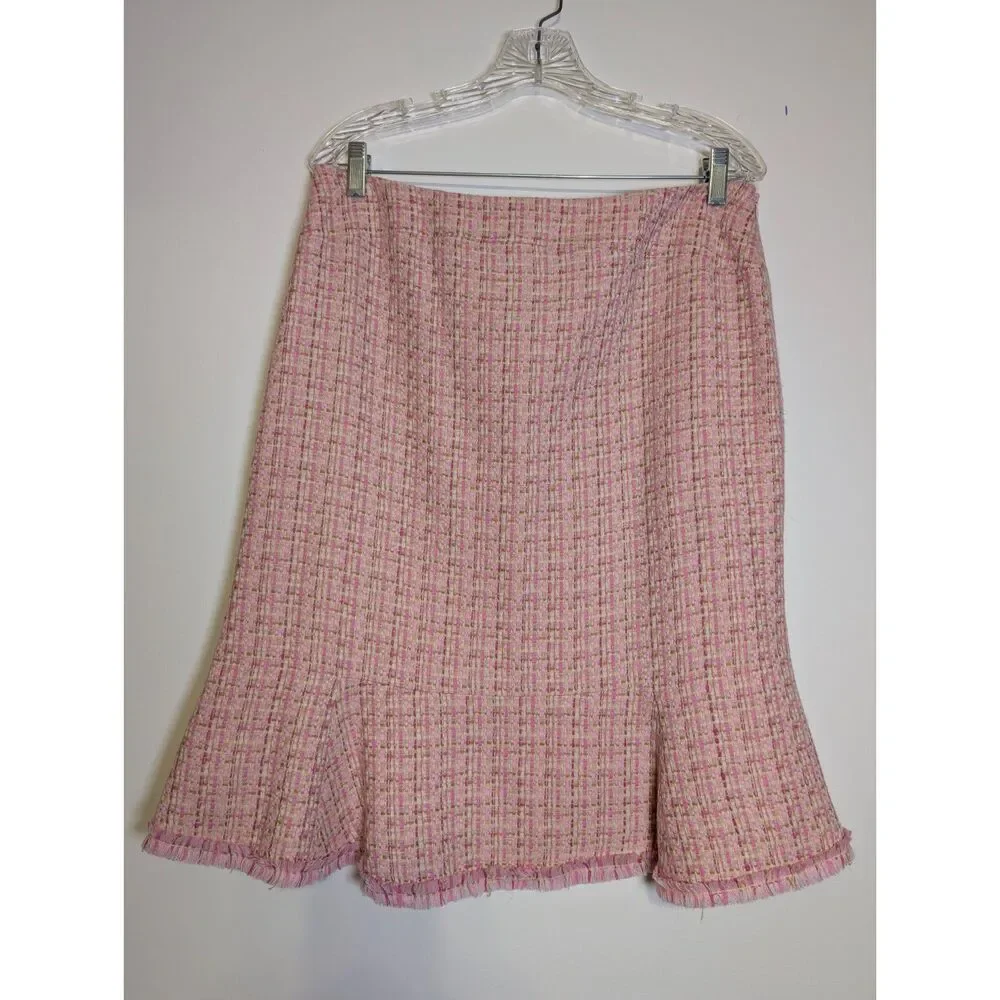 Vintage Pink Tweed Ruffle Hem Skirt 14 Coquette Aesthetic Preppy Office Siren - Picture 6 of 6